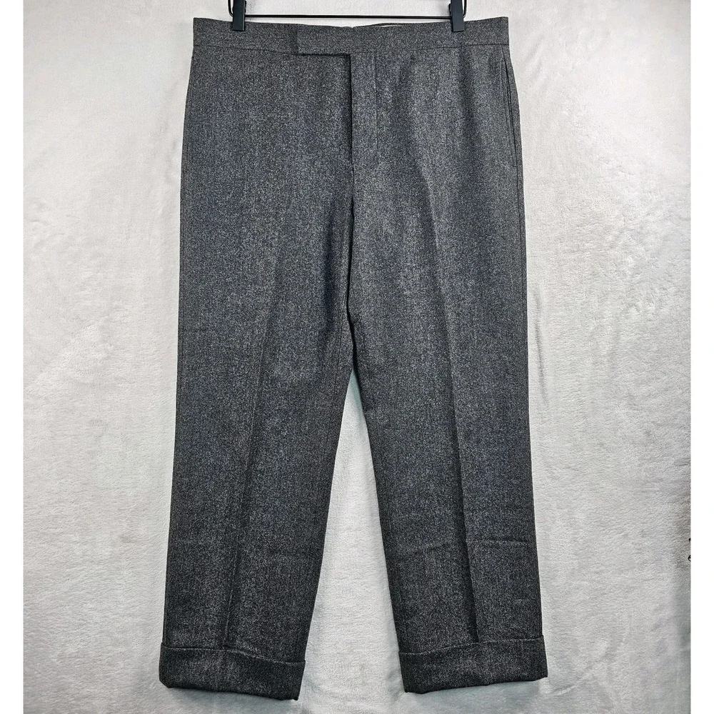 Brooks Brothers Black Fleece Trousers Men BB3 36x27 Flannel Wool USA Herringbone